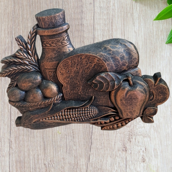 1975 Copper Tone Fruit Harvest Kitchen Wall Decor Syroco Wall Hangings x 2 - Picture 5 of 9
